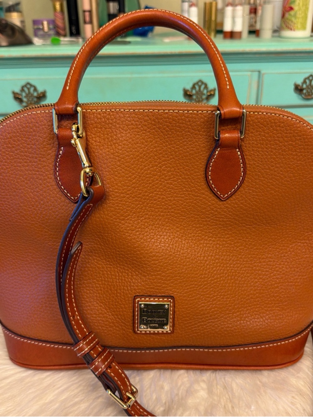 Dooney & Bourke Pebble Leather Satchel - Cognac Brown